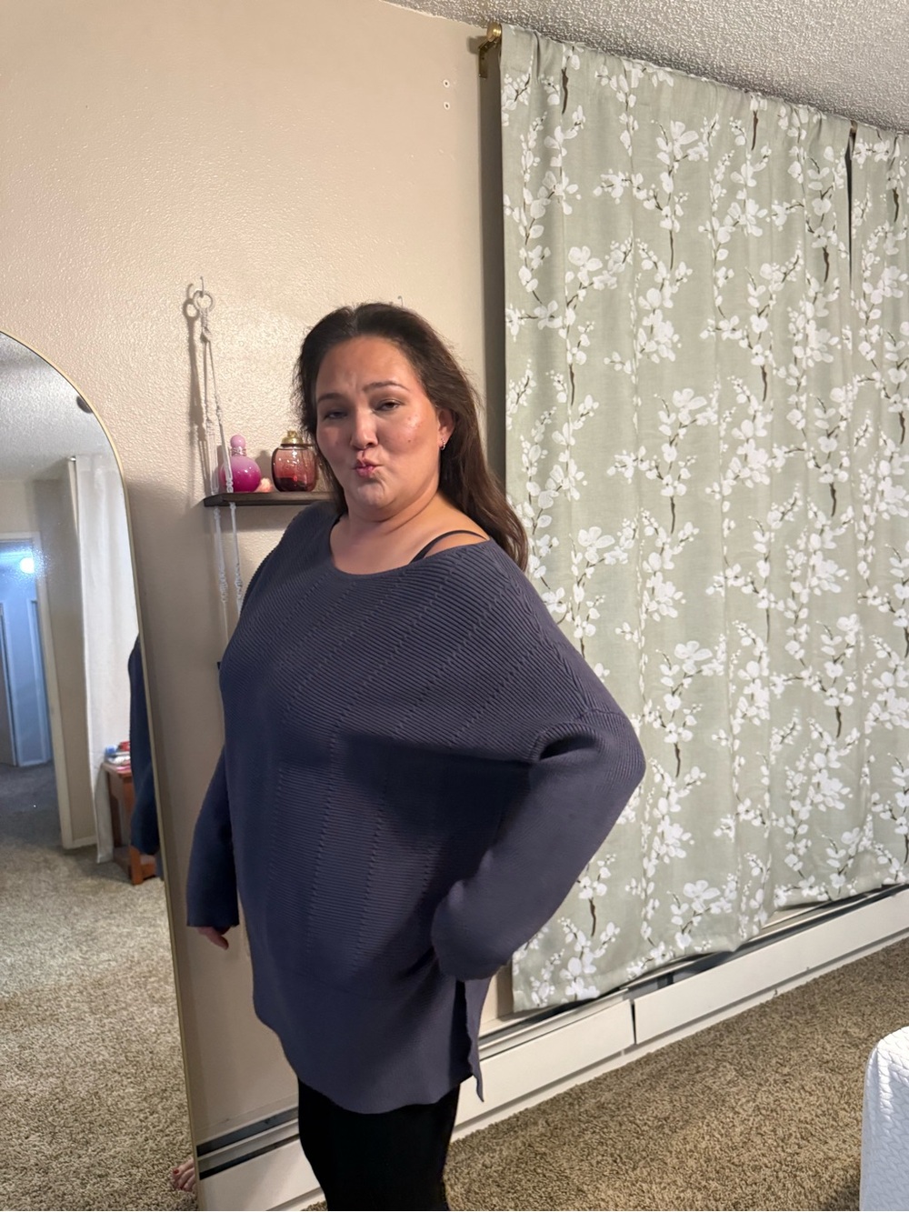 City Chic Off-Shoulder Navy Drop-Shoulder Sweater